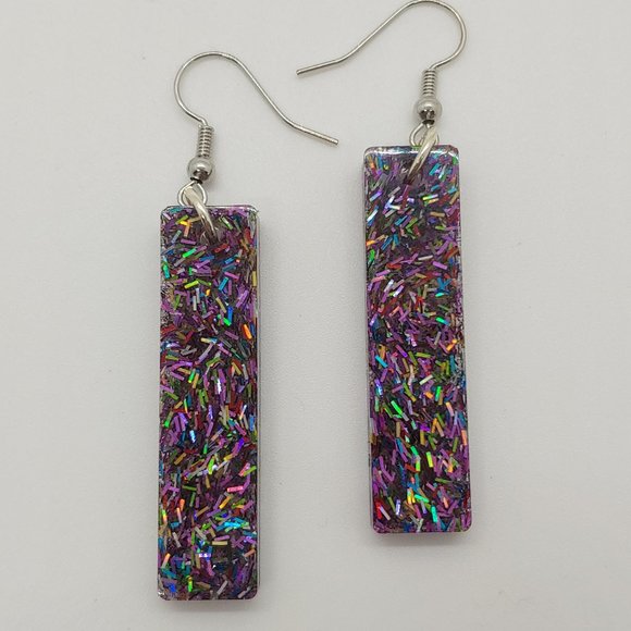Hand Crafted Jewelry - Earrings Rectangle Glitter